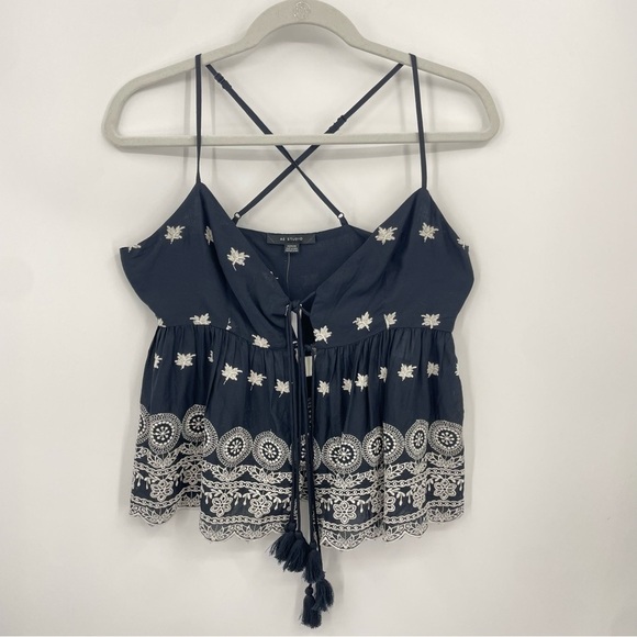 American Eagle Outfitters Tops - NWT WOMEN’S AMERICAN EAGLE FRONT TIE FLOWY BLACK BLOUSE SIZE M embroidered